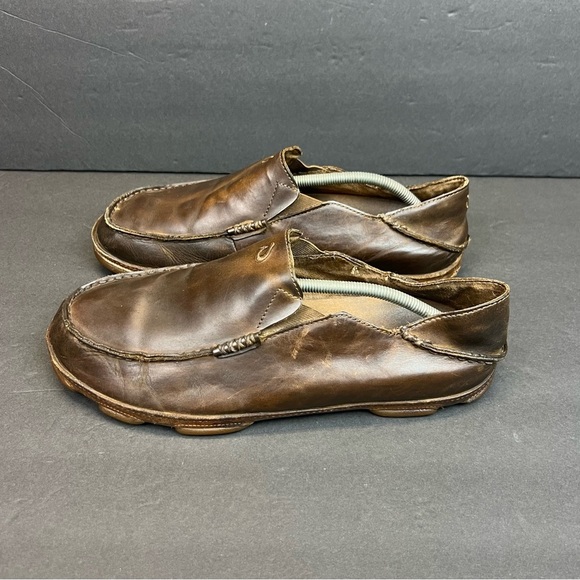 OluKai Dark Brown Leather Slip-Ons Mens Size 11 - Picture 2 of 10